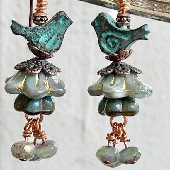 ARTISAN Earrings - “Bluebells and Berries” Dangles - Picture 4 of 7